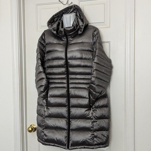 Andrew Marc Women's Duck Down Hooded Puffer Coat 3/4 Jacket Size XL Gray - Picture 2 of 13